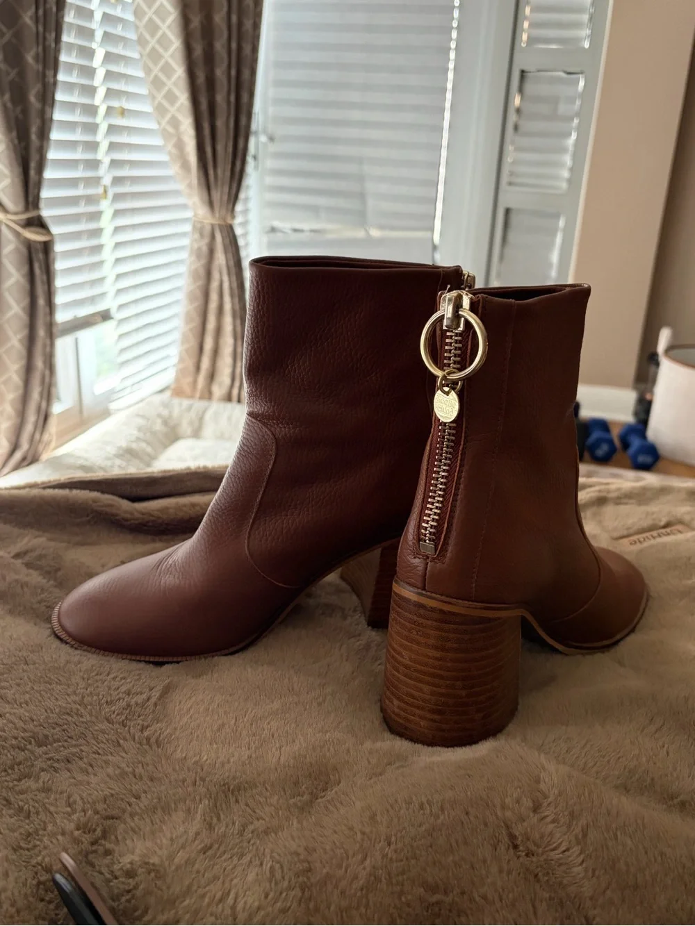 Women's Designer See by Chloe Cognac Brown Leather Block Heel Aryal Ankle Boot